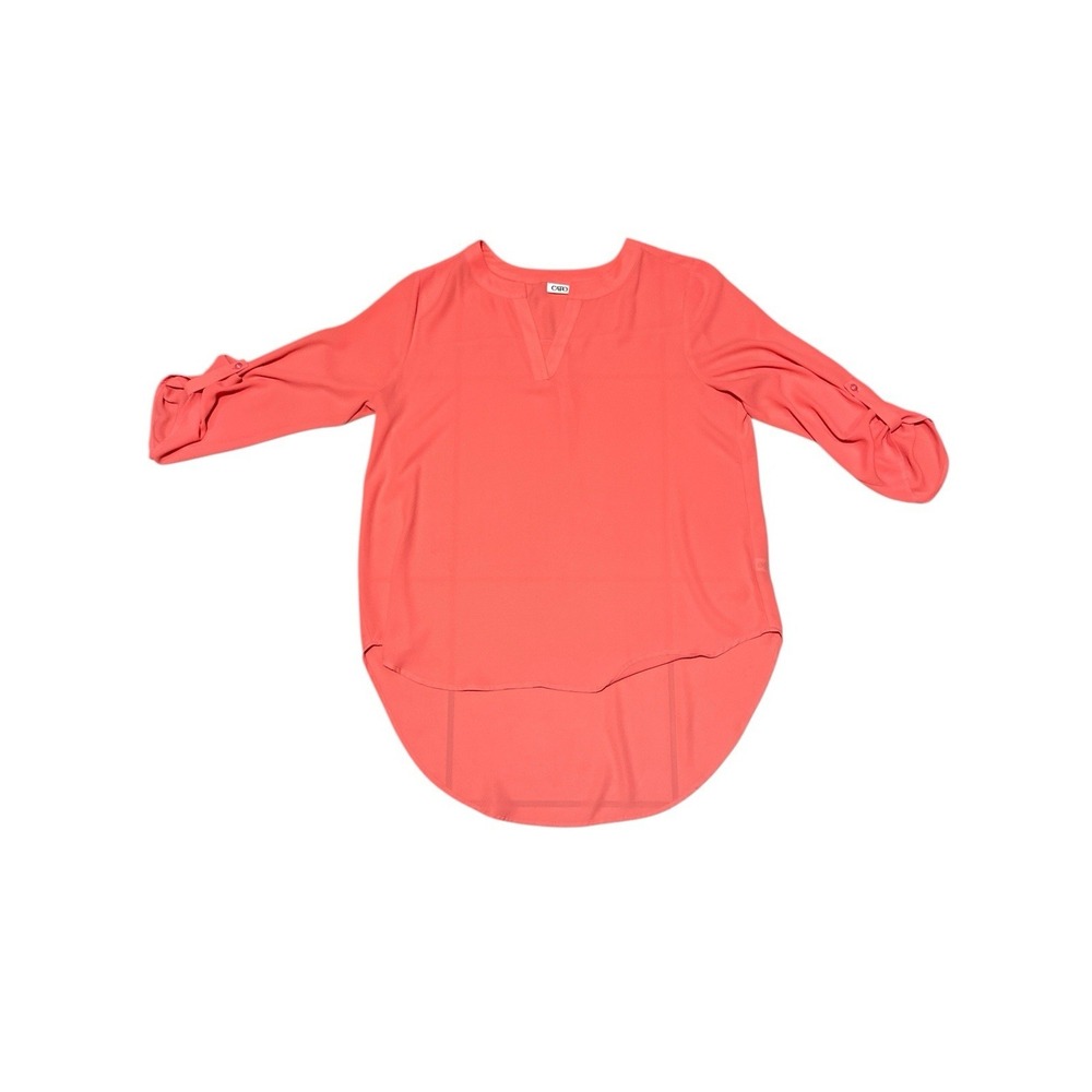 Cato 3/4 Button Sleeve Tunic V-Neck Peach Top Blouse W/Longer Back Polyester‎